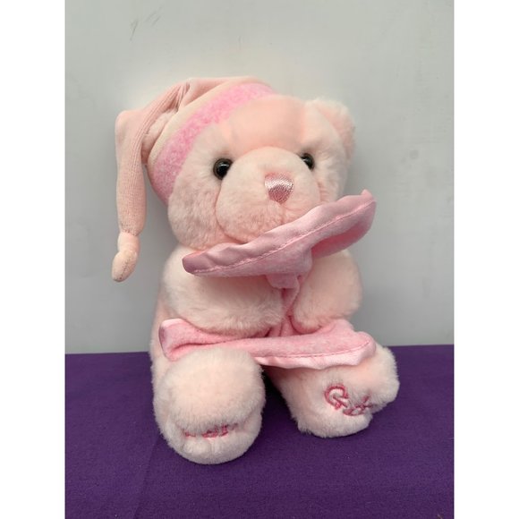 Aurora 9 Inch Pink Teddy Bear Lovie Blanket Baby Girl Embroirded Feet Night Hat - Picture 1 of 11